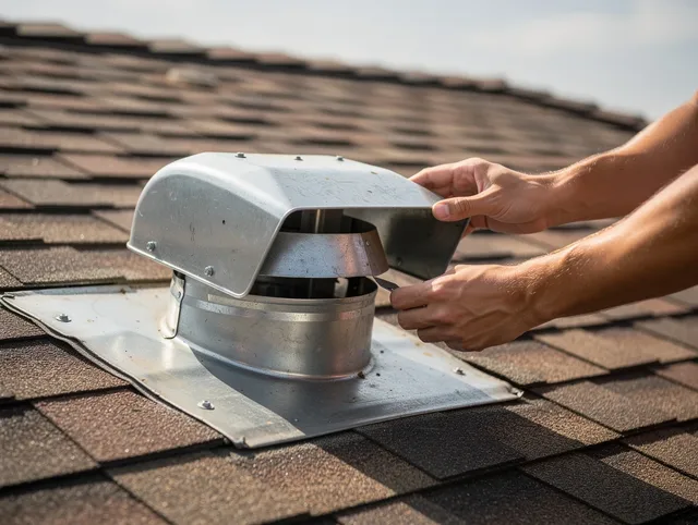 Palm Harbor Dryer Vent Cleaning certified technician safely cleaning a roof-mounted dryer vent in Palm Harbor